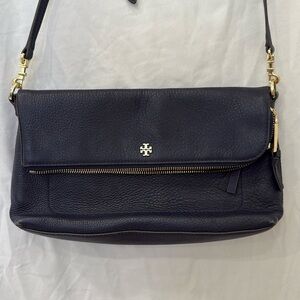 Tory Burch Navy blue leather Fold Over Cross Body bag